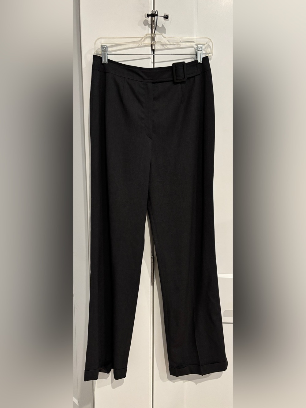 Vintage Escada Charcoal Wool Blend Belted Wide-Leg Dress Pants